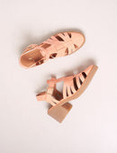 Sandalias Tacón Celeste - Charol Melocotón - Mujer
