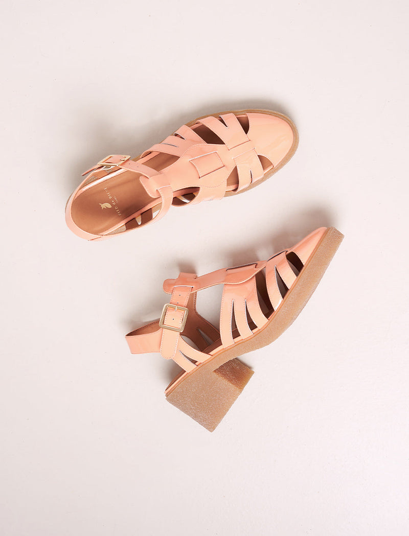 Sandalias Tacón Celeste - Charol Melocotón - Mujer