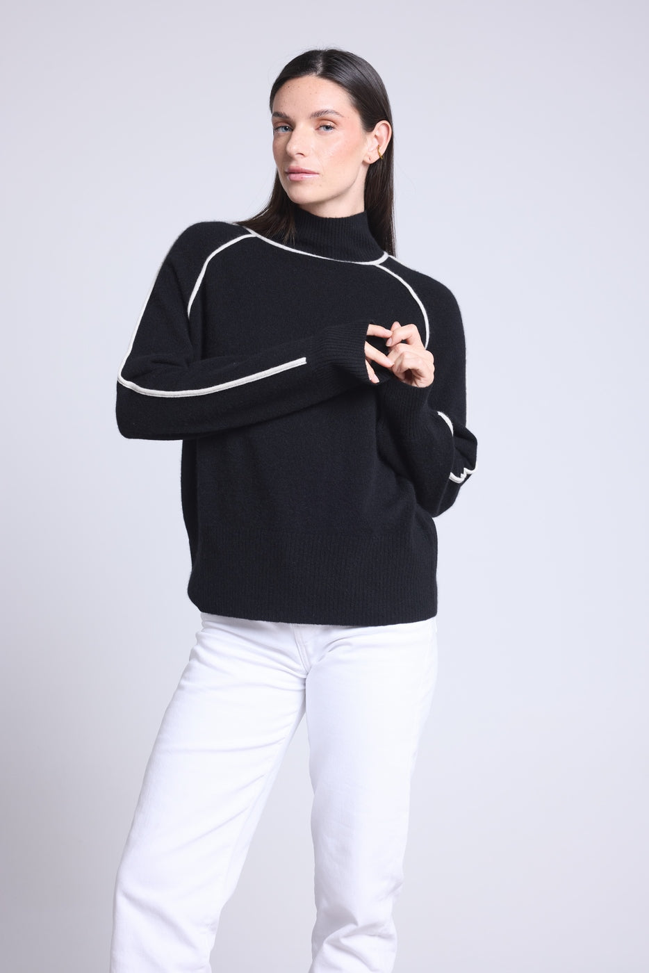 Jersey de cuello alto en contraste Megan - Negro y blanco - Mujer