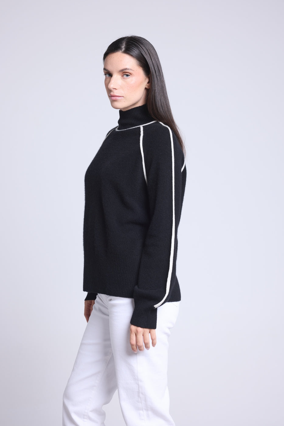 Jersey de cuello alto en contraste Megan - Negro y blanco - Mujer