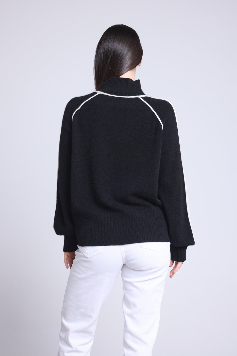 Jersey de cuello alto en contraste Megan - Negro y blanco - Mujer