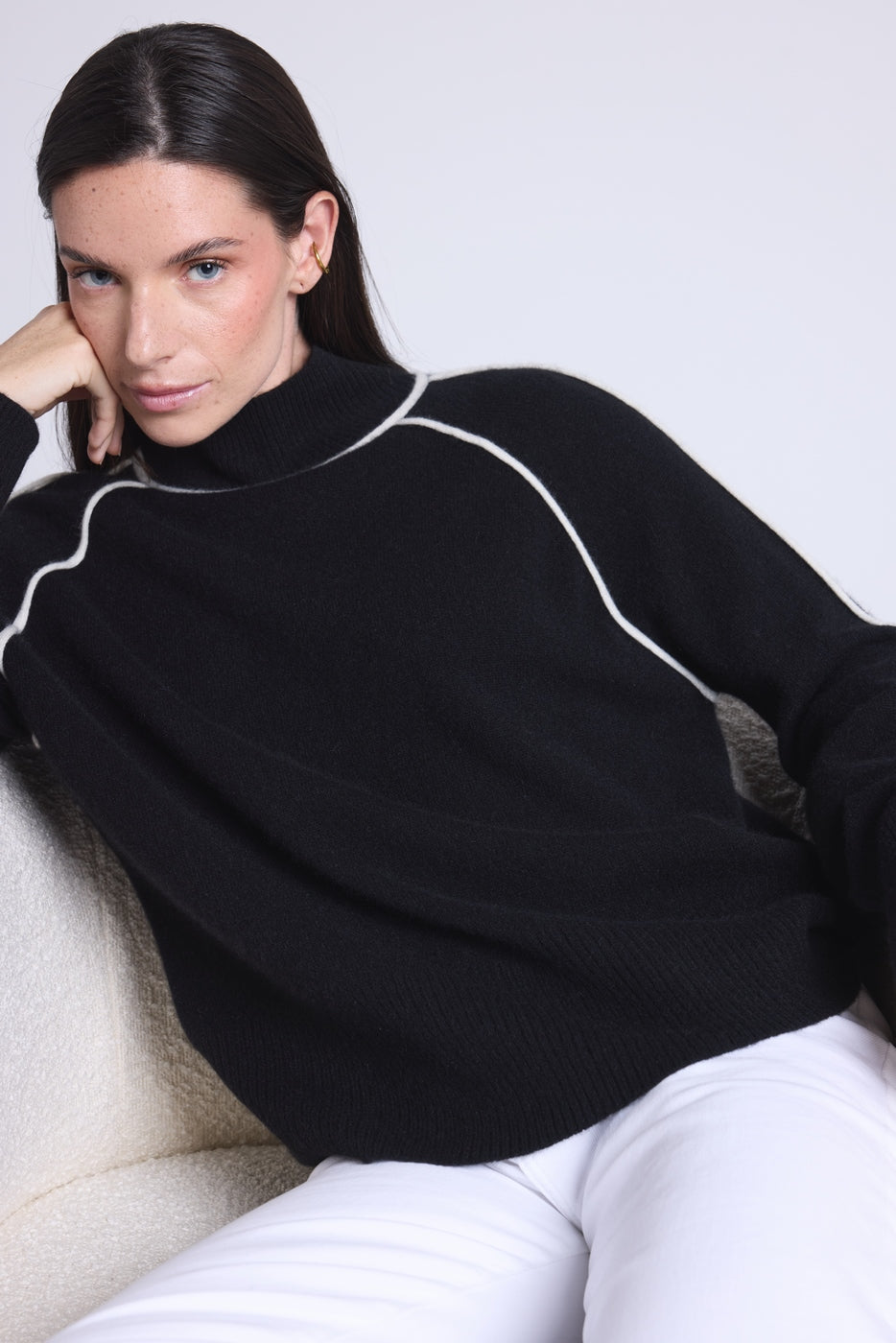 Jersey de cuello alto en contraste Megan - Negro y blanco - Mujer