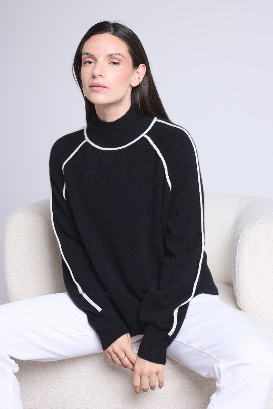 Jersey de cuello alto en contraste Megan - Negro y blanco - Mujer