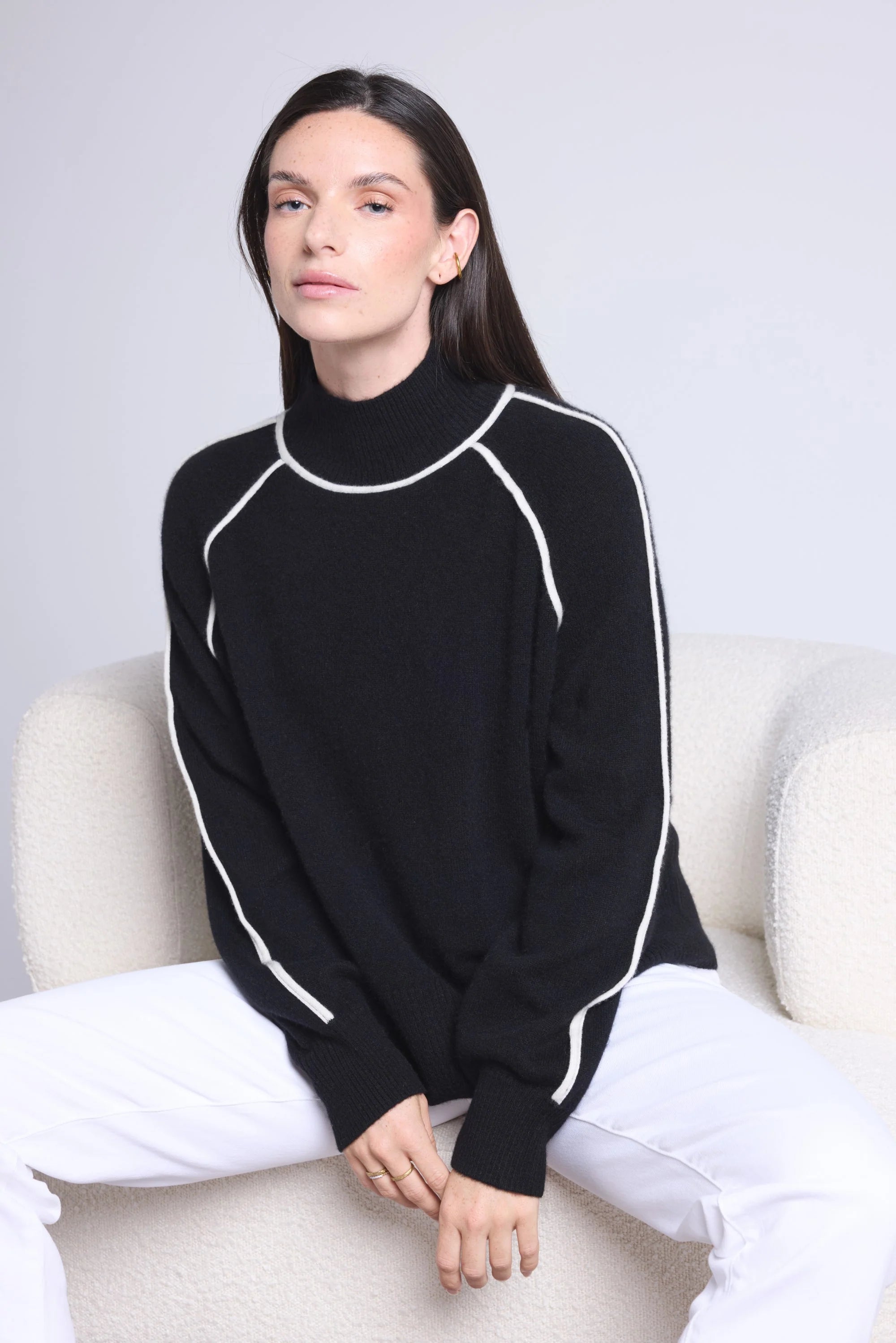 Jersey de cuello alto en contraste Megan - Negro y blanco - Mujer
