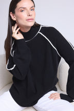 Jersey de cuello alto en contraste Megan - Negro y blanco - Mujer