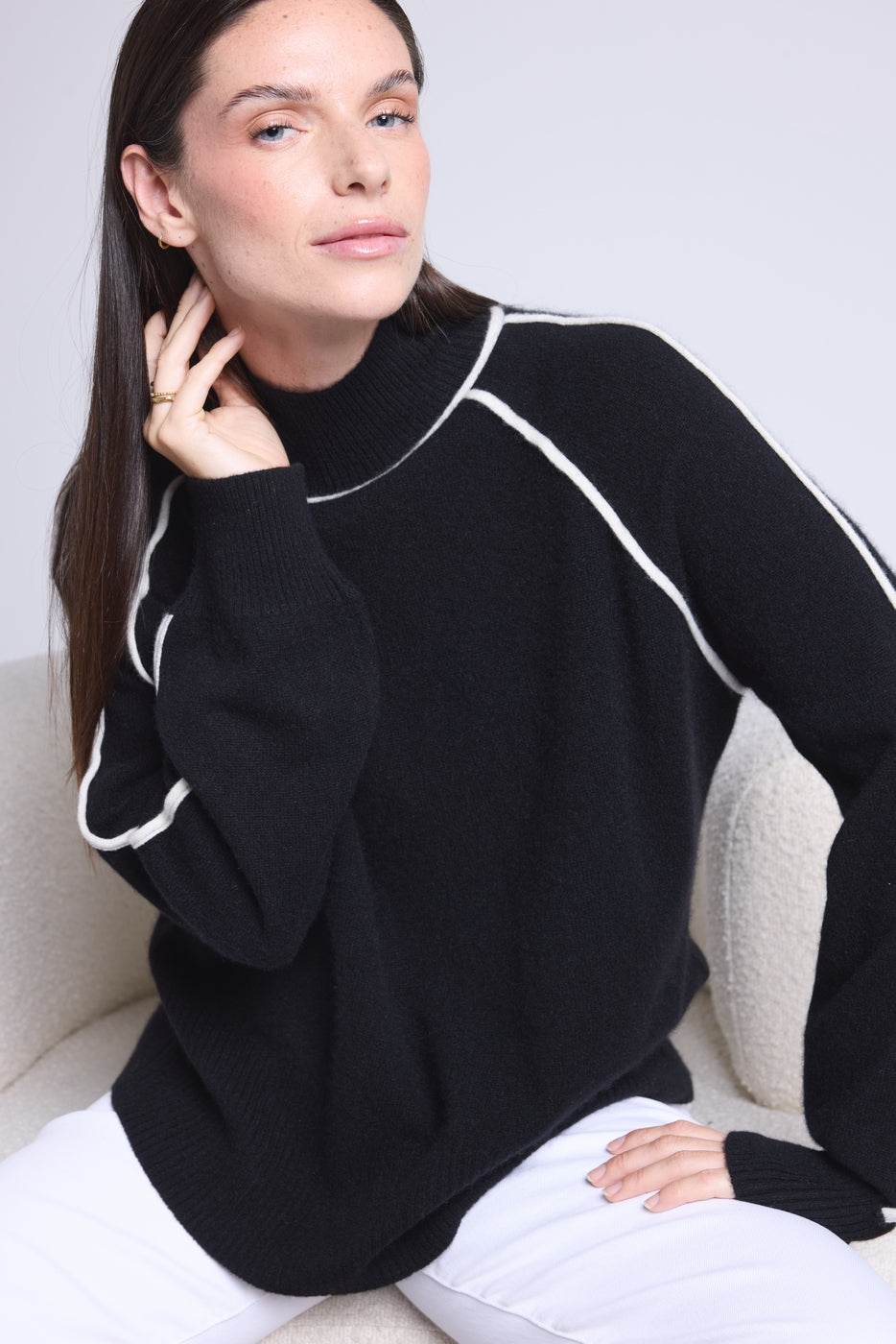 Jersey de cuello alto en contraste Megan - Negro y blanco - Mujer