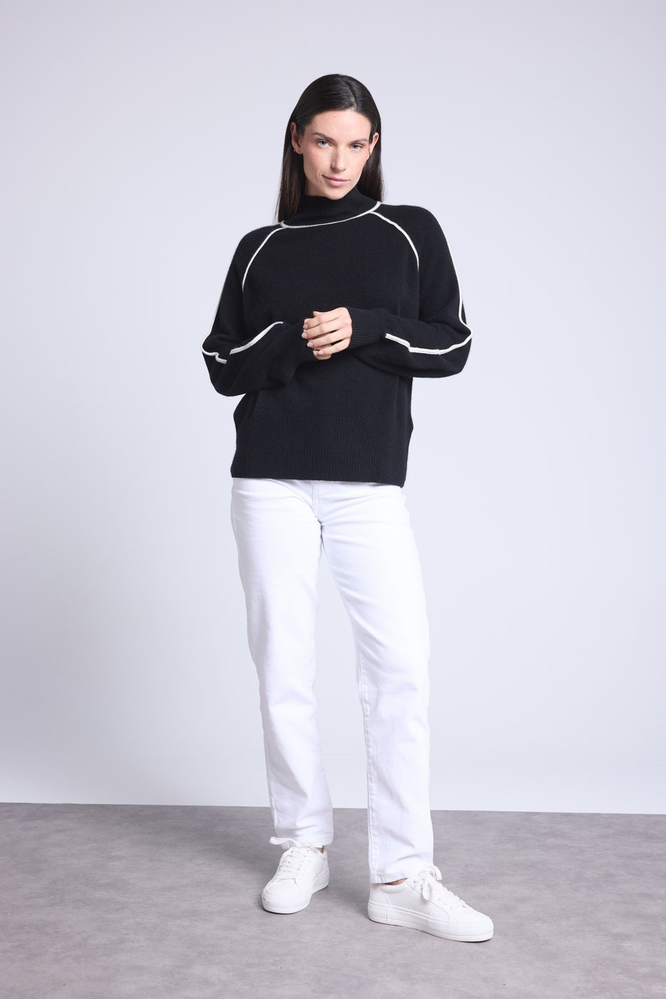 Jersey de cuello alto en contraste Megan - Negro y blanco - Mujer