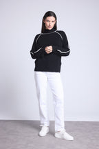 Jersey de cuello alto en contraste Megan - Negro y blanco - Mujer