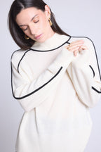 Contrast High Neck Jumper Megan - White and Black - Women