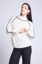 Jersey Cuello Alto Contraste Megan - Blanco y Negro - Mujer