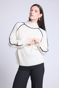 Contrast High Neck Jumper Megan - White and Black - Women
