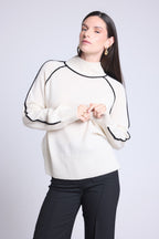 Contrast High Neck Jumper Megan - White and Black - Women