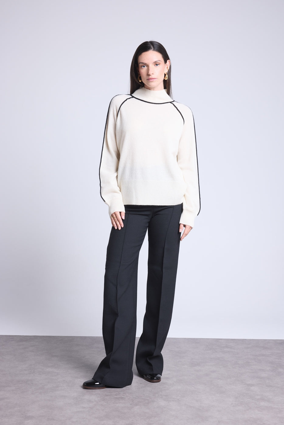Contrast High Neck Jumper Megan - White and Black - Women