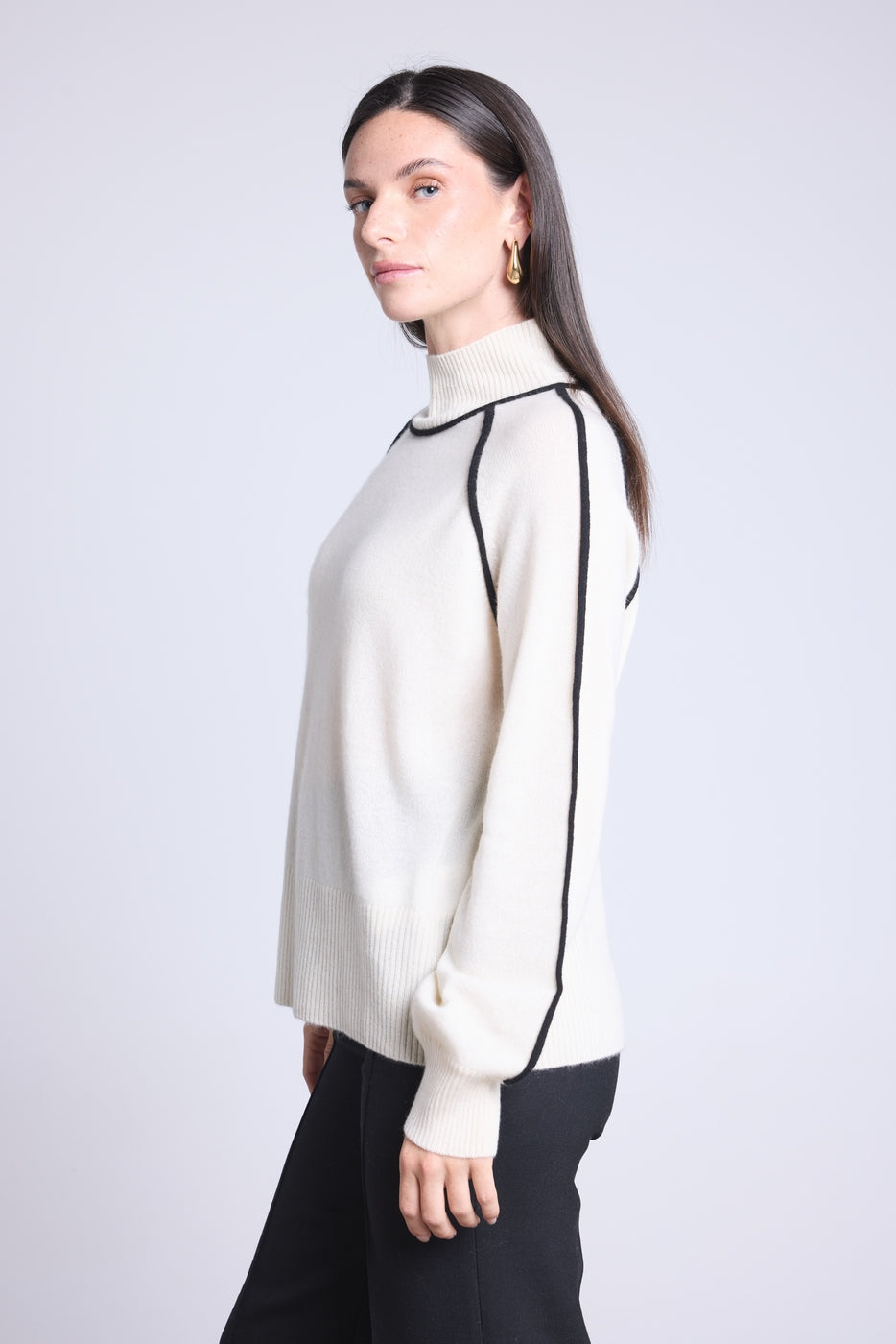 Contrast High Neck Jumper Megan - White and Black - Women
