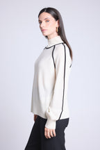 Contrast High Neck Jumper Megan - White and Black - Women