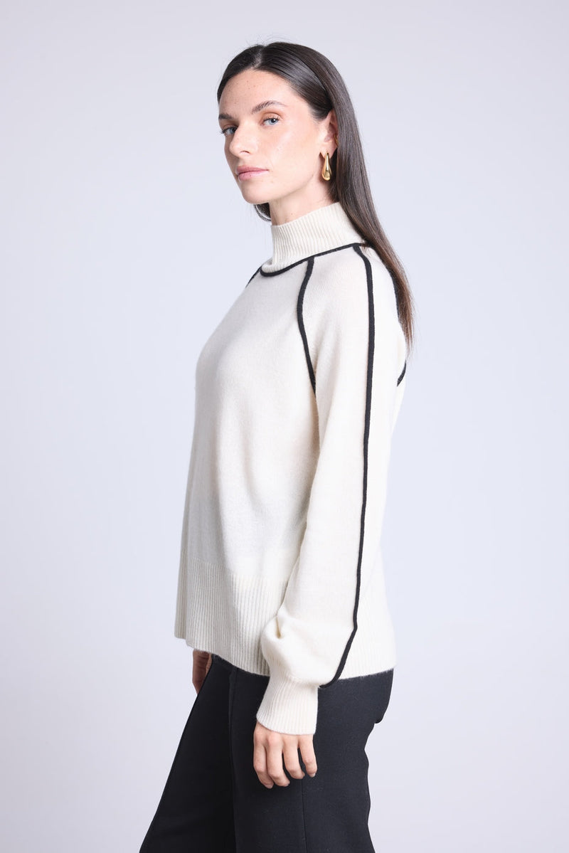 Pull Col Montant Contraste Megan - Blanc Et Noir - Femme