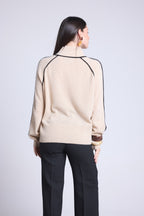 Jersey de cuello alto en contraste Megan - Beige crema y negro - Mujer