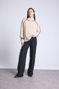 Jersey de cuello alto en contraste Megan - Beige crema y negro - Mujer