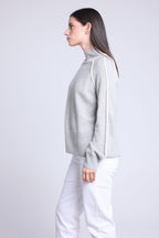 Pull Col Montant Contraste Megan - Gris Et Blanc - Femme