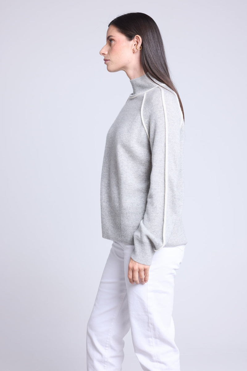 Jersey con cuello alto en contraste Megan - Gris y blanco - Mujer