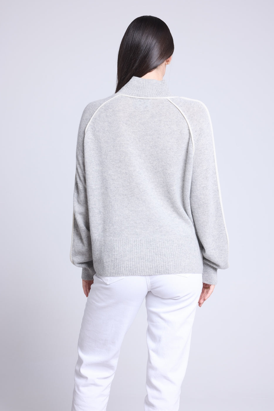 Pull Col Montant Contraste Megan - Gris Et Blanc - Femme