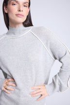 Pull Col Montant Contraste Megan - Gris Et Blanc - Femme