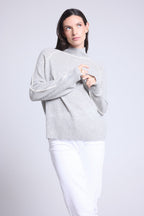 Pull Col Montant Contraste Megan - Gris Et Blanc - Femme