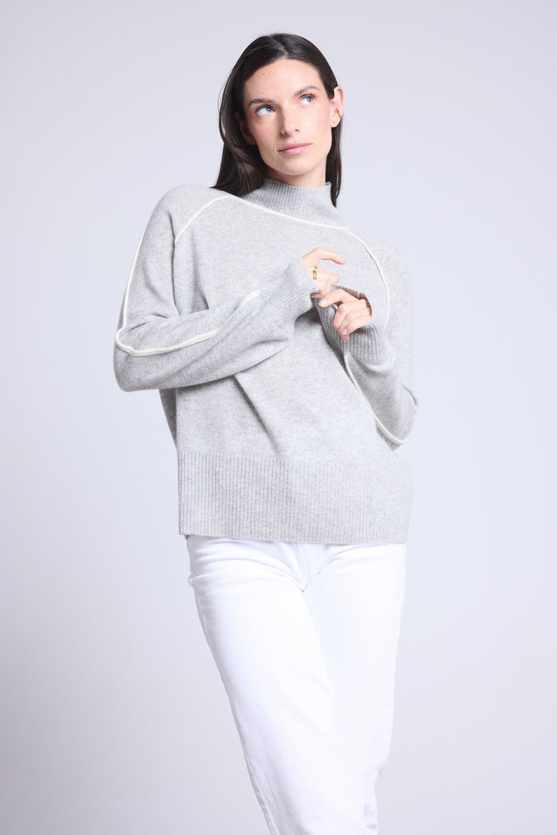 Jersey con cuello alto en contraste Megan - Gris y blanco - Mujer