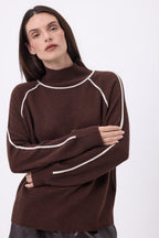 Jersey de cuello alto en contraste Megan - Marrón chocolate blanco - Mujer