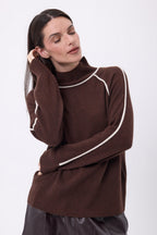 Jersey de cuello alto en contraste Megan - Marrón chocolate blanco - Mujer