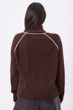 Jersey de cuello alto en contraste Megan - Marrón chocolate blanco - Mujer