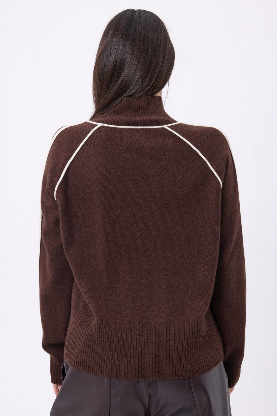 Jersey de cuello alto en contraste Megan - Marrón chocolate blanco - Mujer