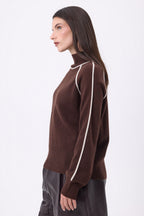 Jersey de cuello alto en contraste Megan - Marrón chocolate blanco - Mujer