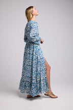 Vestido largo de manga larga - Azul