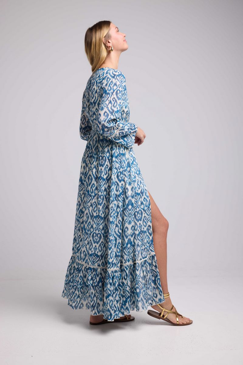 Vestido largo de manga larga - Azul