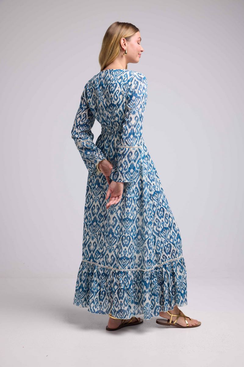Vestido largo de manga larga - Azul