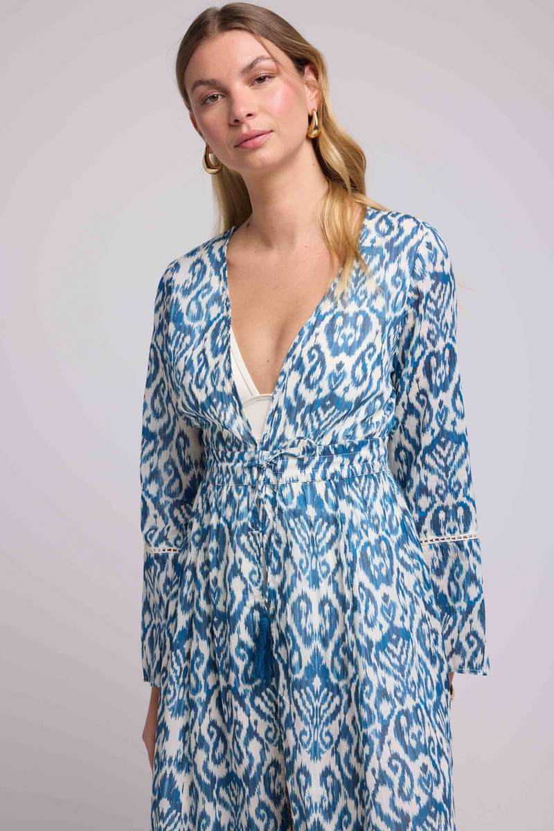 Vestido largo de manga larga - Azul