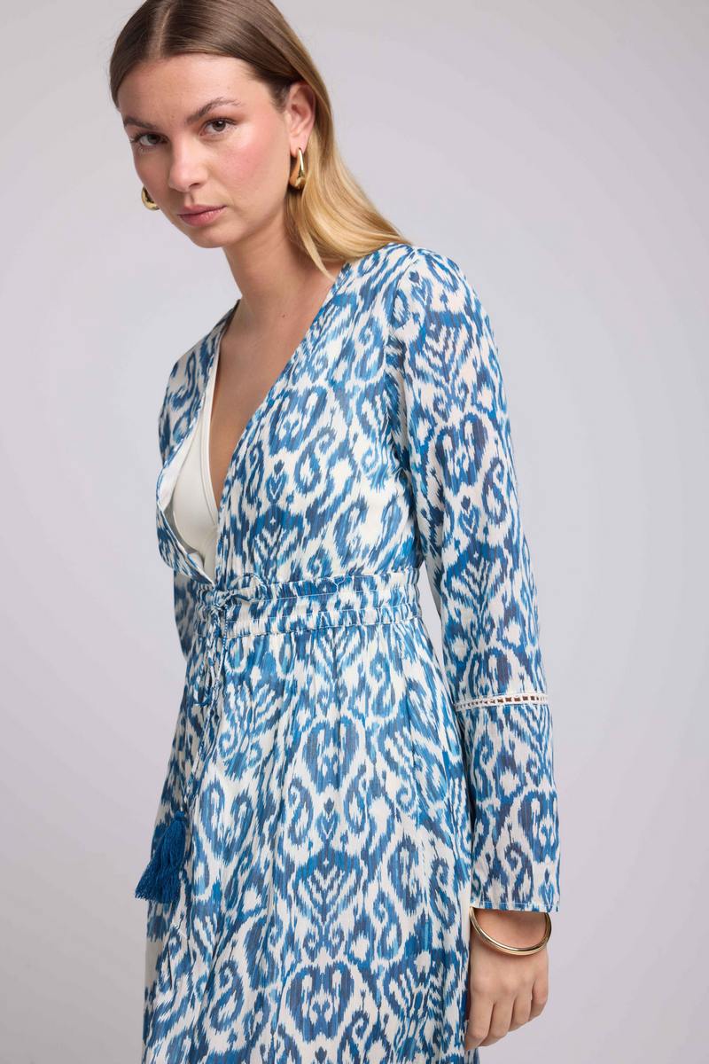 Vestido largo de manga larga - Azul