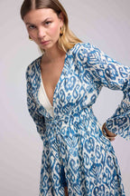 Vestido largo de manga larga - Azul