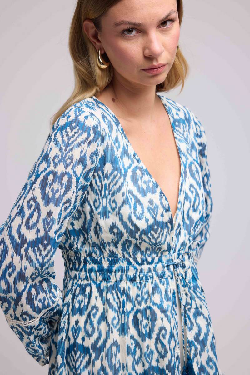 Vestido largo de manga larga - Azul