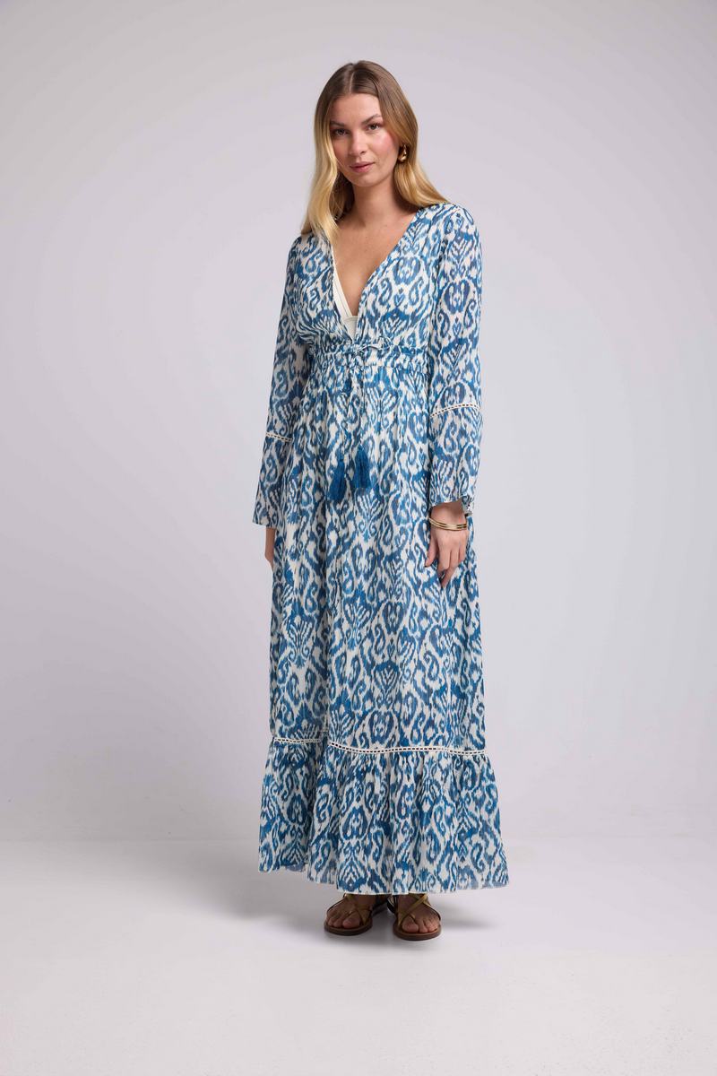 Vestido largo de manga larga - Azul
