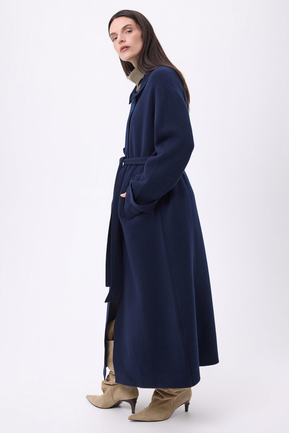 Trench Long Cachemire Melinda - Bleu Marine - Femme