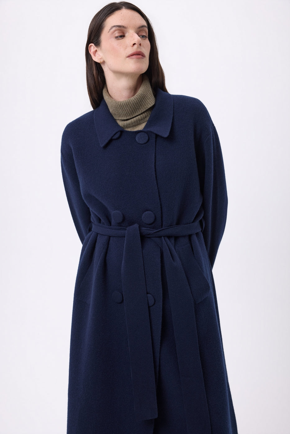 Trench Long Cachemire Melinda - Bleu Marine - Femme