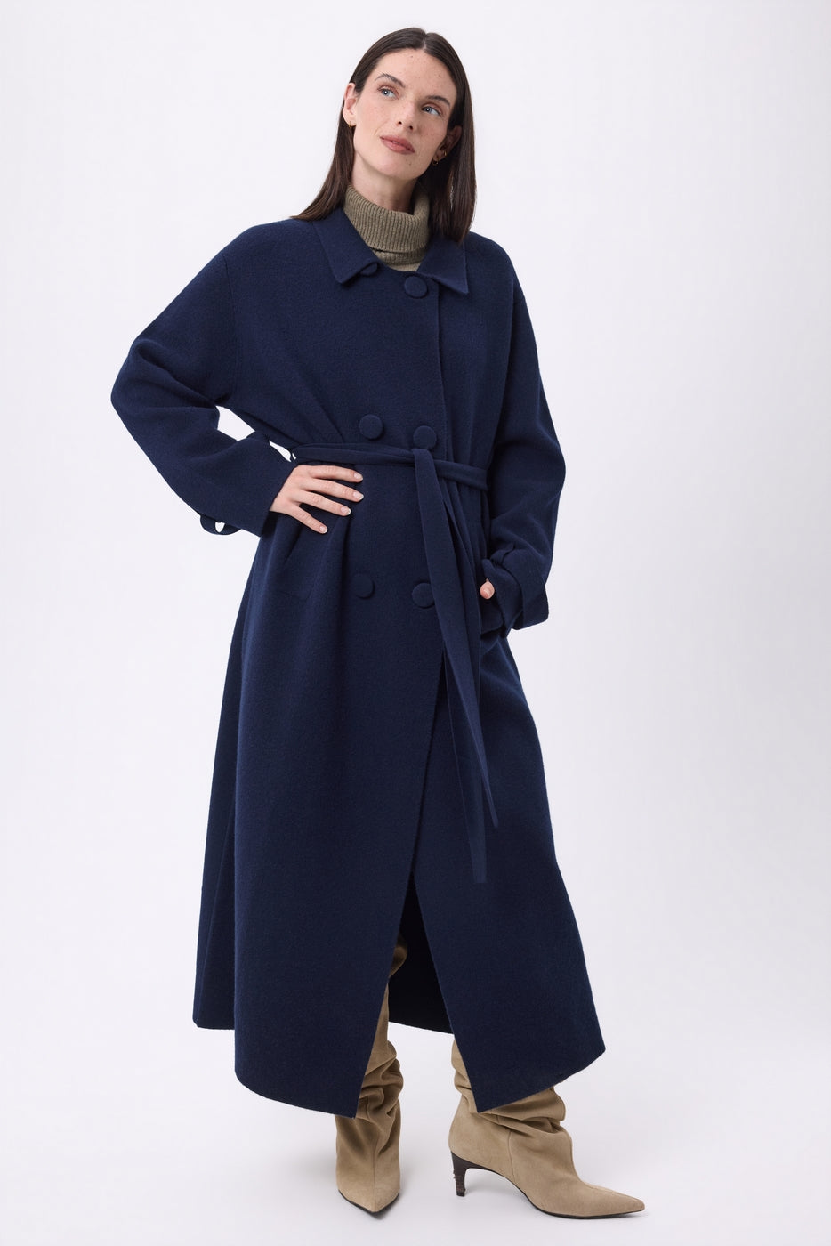 Trench Long Cachemire Melinda - Bleu Marine - Femme