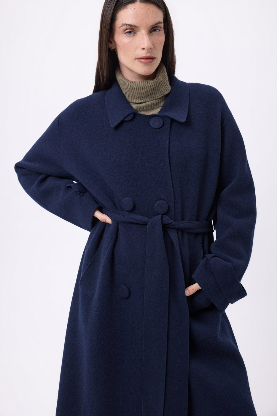 Trench Long Cachemire Melinda - Bleu Marine - Femme