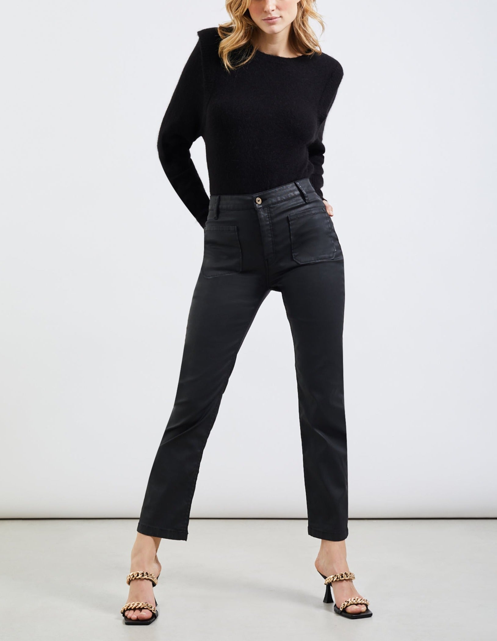 Reiko - Mercy Coated High-Waist Trousers - Black - Women