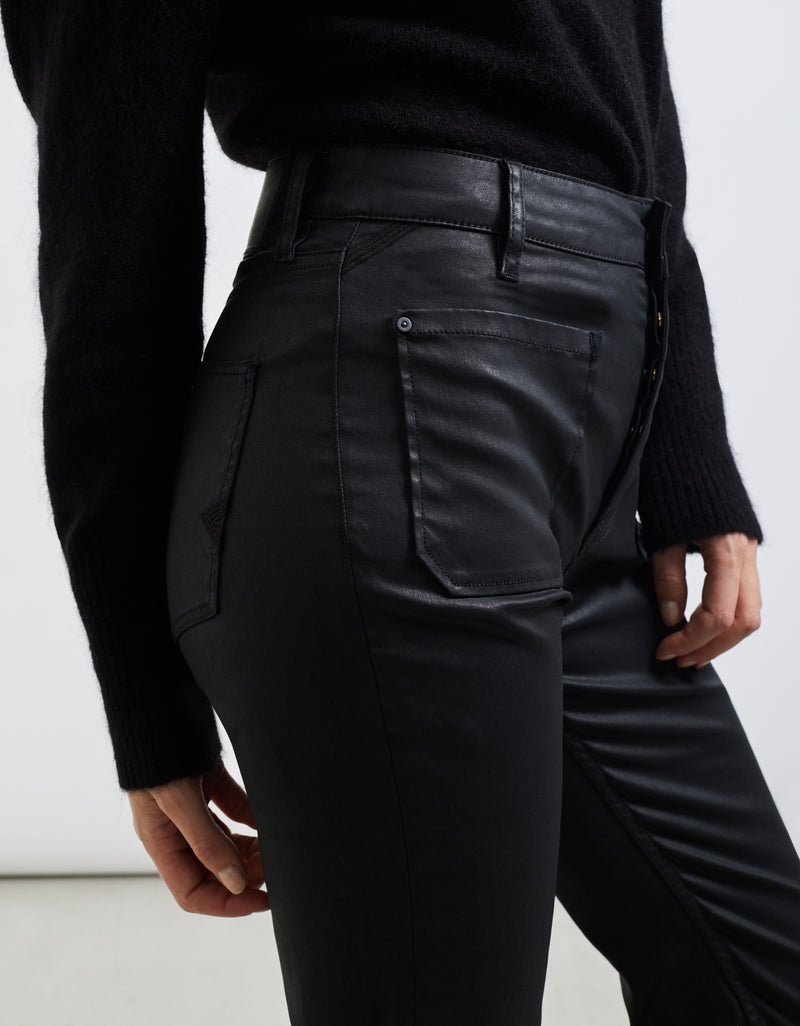 Reiko - Highwaist Mercy Coated Pants - Black - Woman