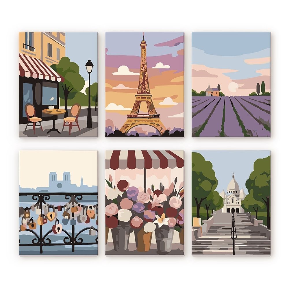 Mini Peinture Par Numéros 15X20Cm (6 Pièces) - France Romantique