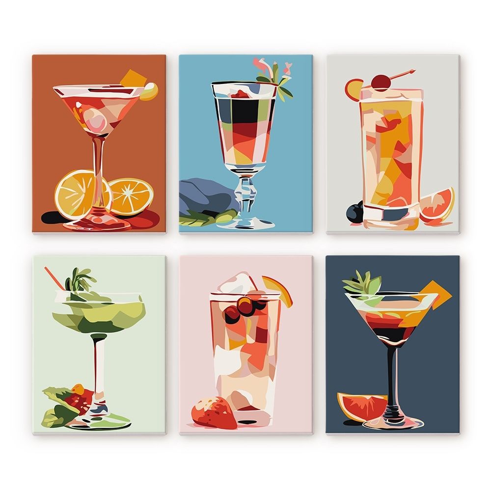 Mini Paint by Numbers 15X20Cm (6 Pieces) - Vibrant Cocktails