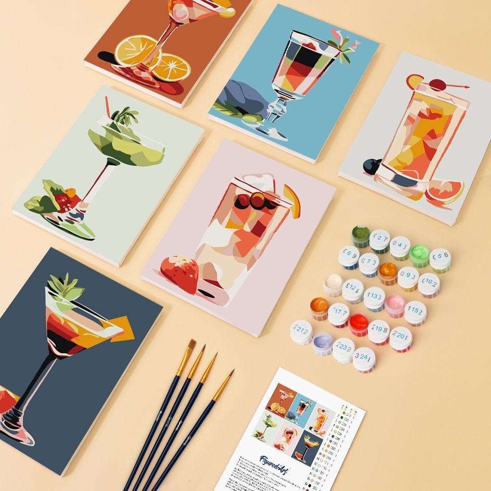 Mini Paint by Numbers 15X20Cm (6 Pieces) - Vibrant Cocktails